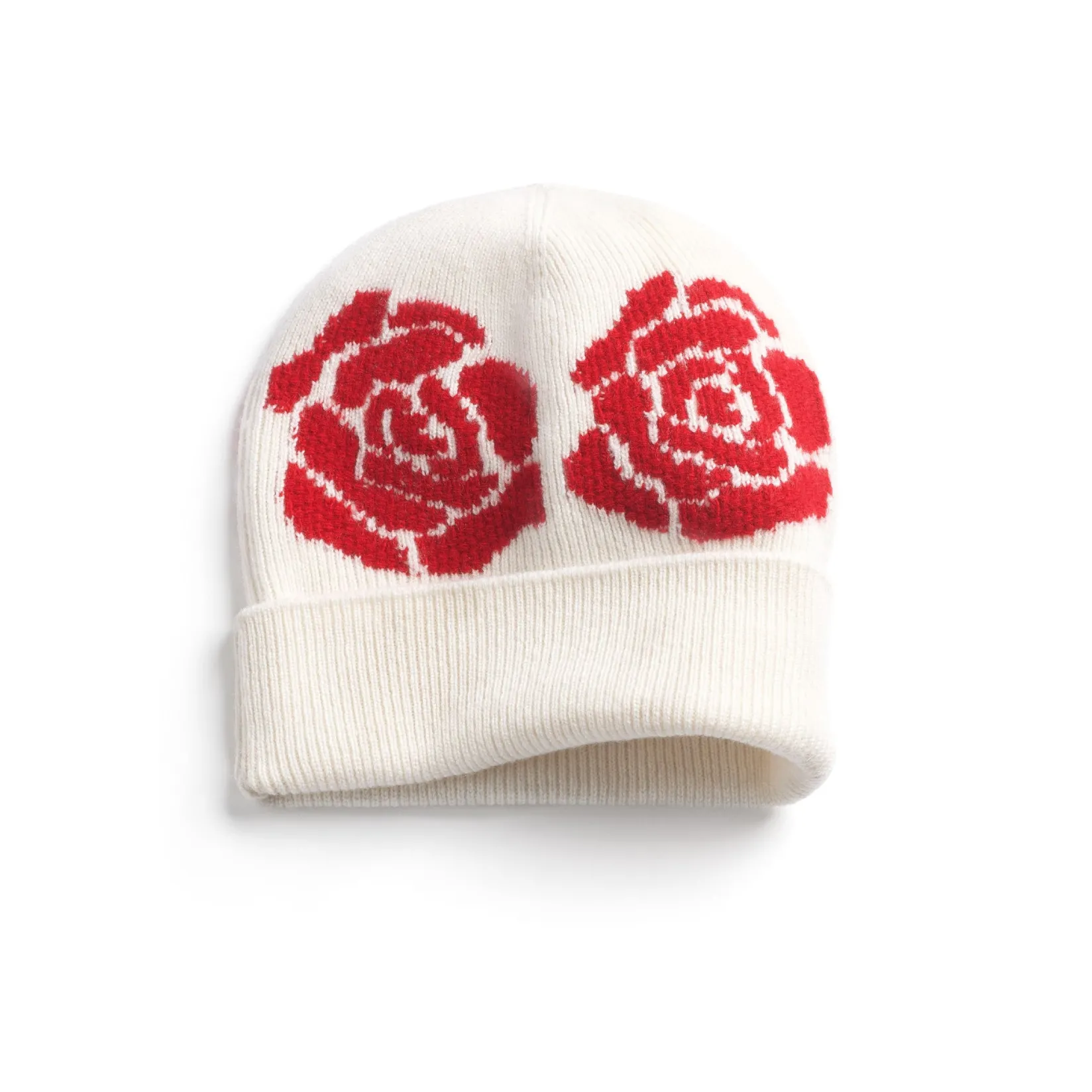 Women Barrie Beanie in cashmere and wool with a rose motif