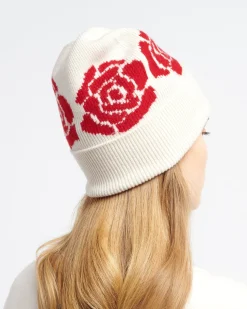 Women Barrie Beanie in cashmere and wool with a rose motif