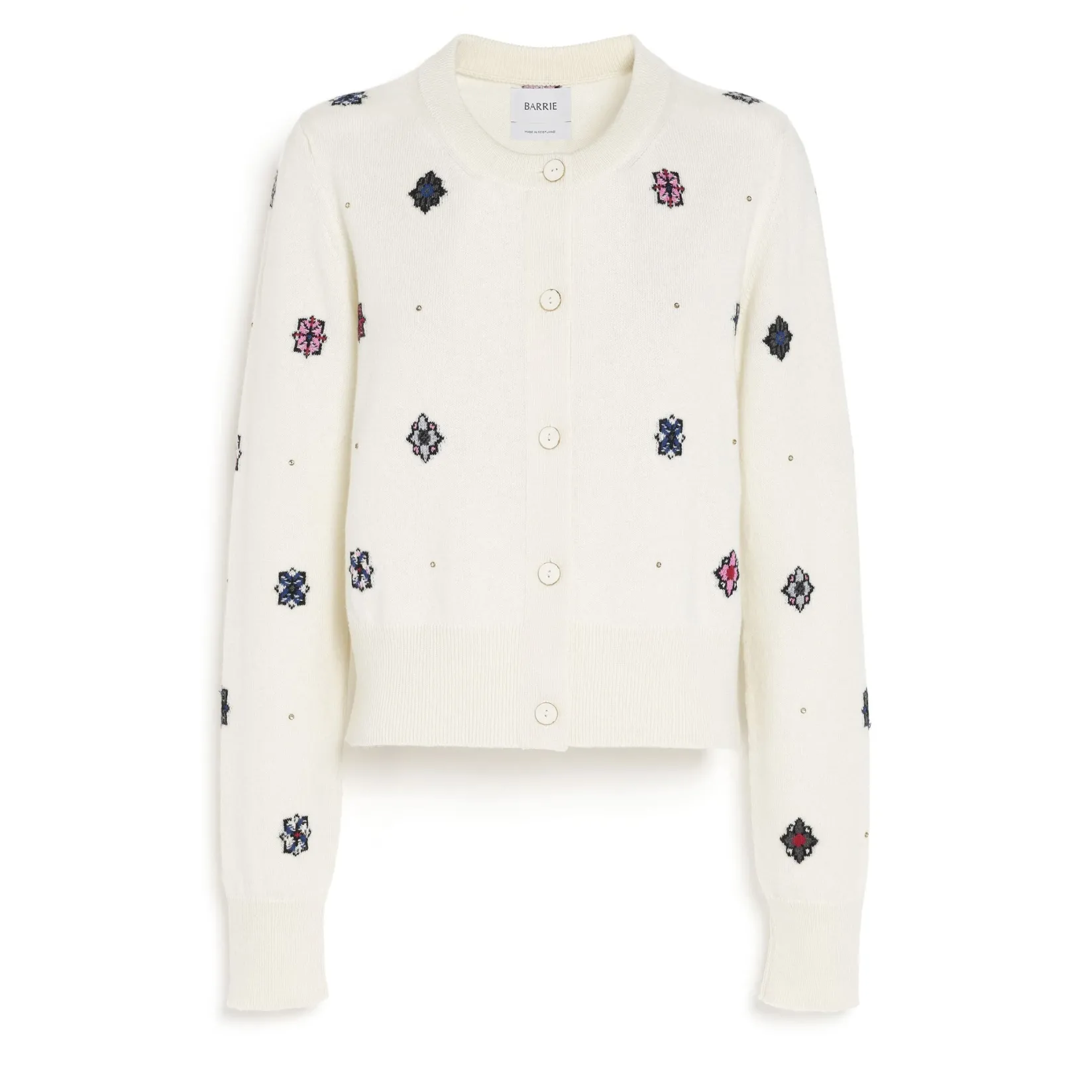 Women Barrie Cardigan in cashmere and cotton with floral motif