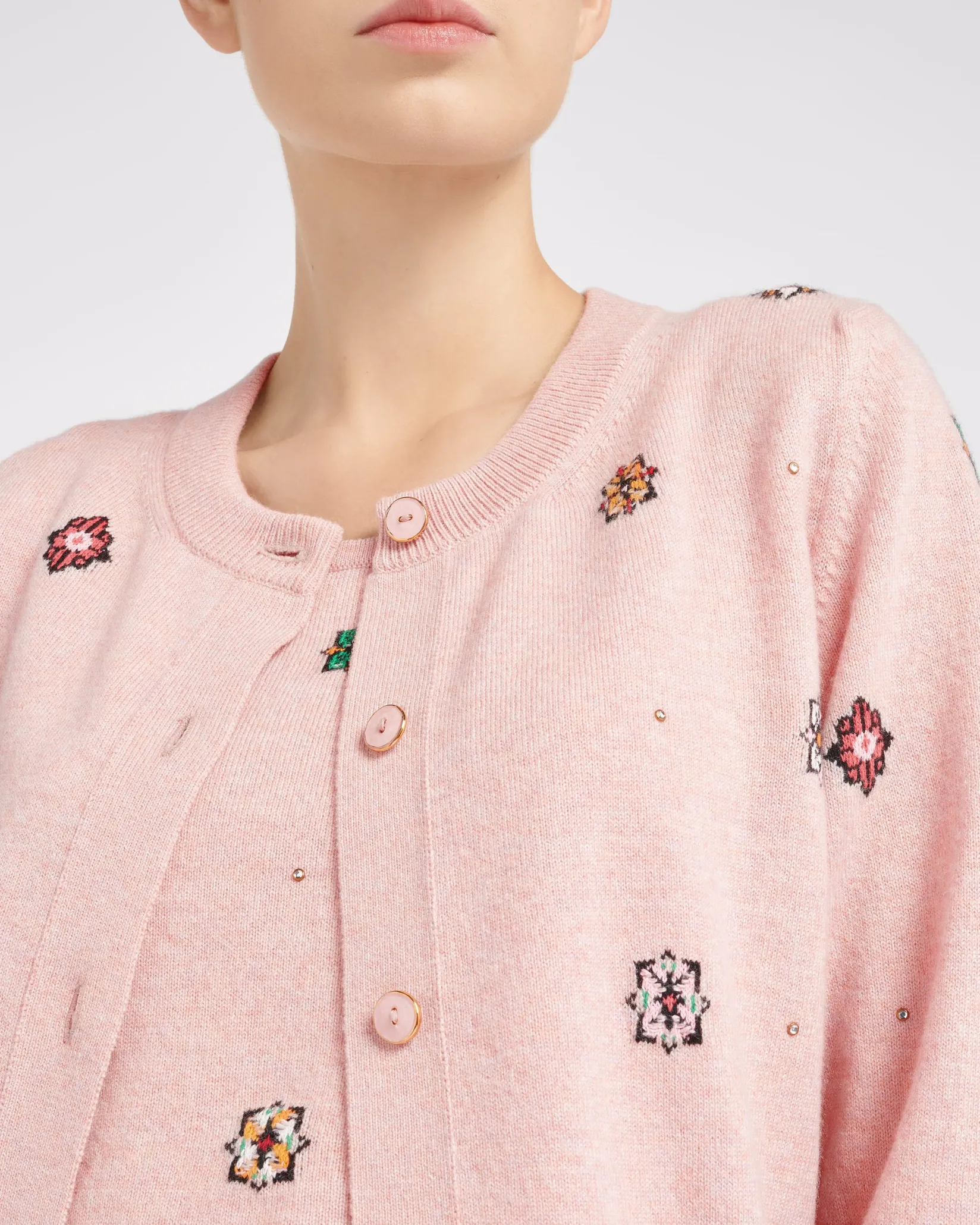 Women Barrie Cardigan in cashmere and cotton with floral motif