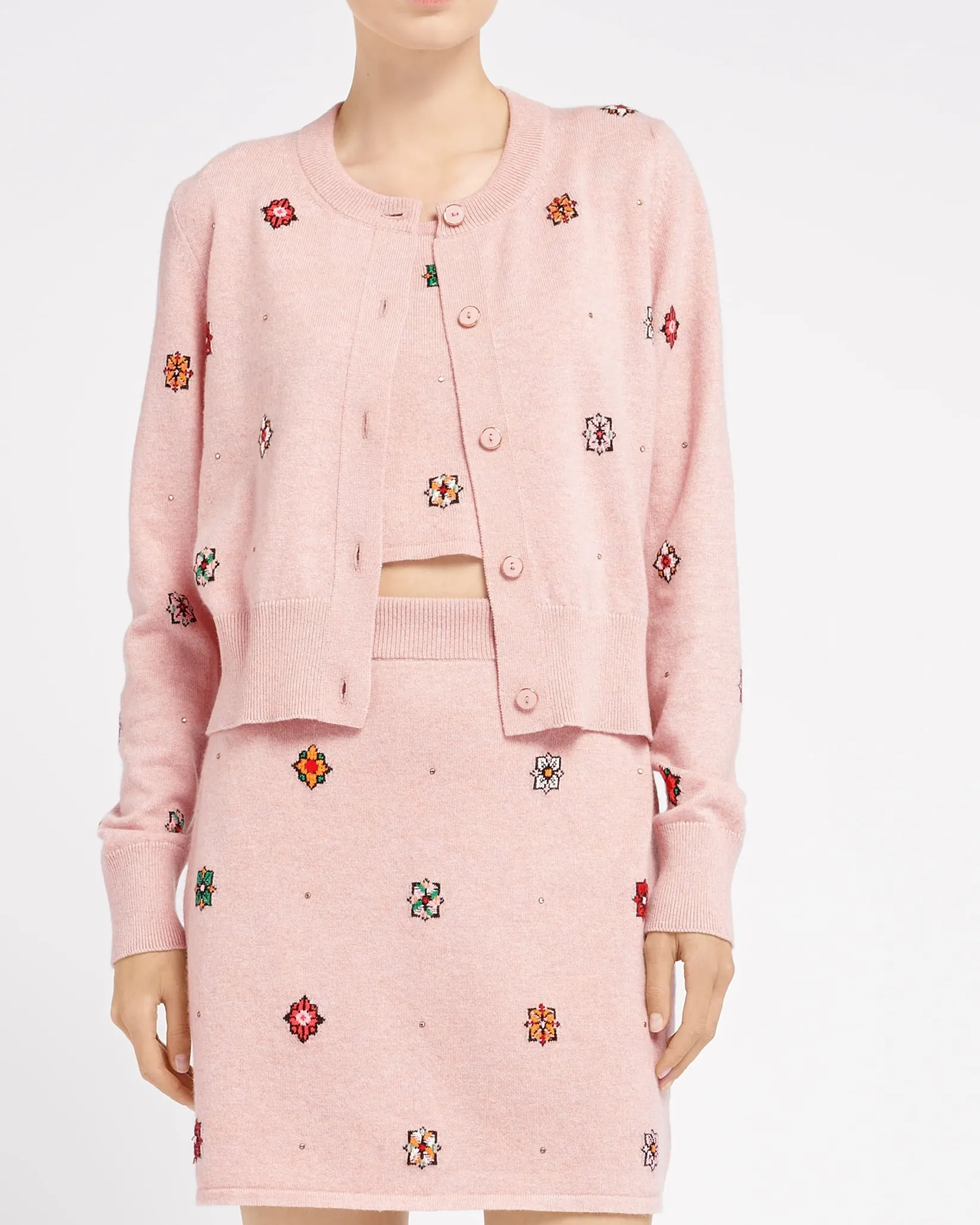 Women Barrie Cardigan in cashmere and cotton with floral motif