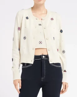 Women Barrie Cardigan in cashmere and cotton with floral motif