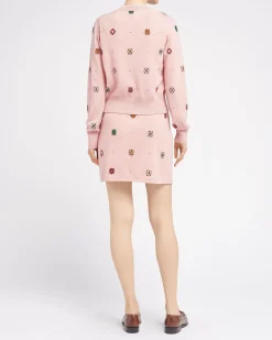 Women Barrie Cardigan in cashmere and cotton with floral motif