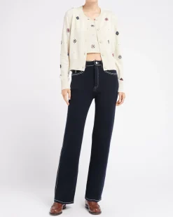 Women Barrie Cardigan in cashmere and cotton with floral motif