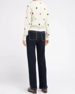 Women Barrie Cardigan in cashmere and cotton with floral motif