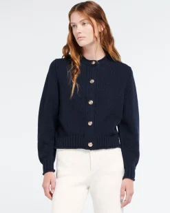 Women Barrie Cardigan in chunky cashmere with gold buttons
