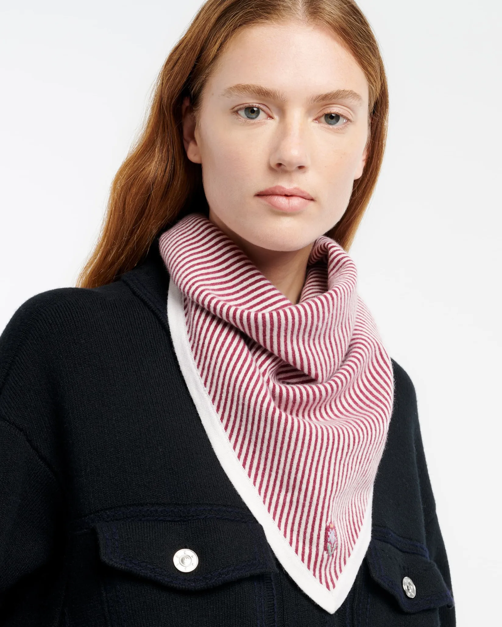 Women Barrie Cashmere and cotton striped scarf
