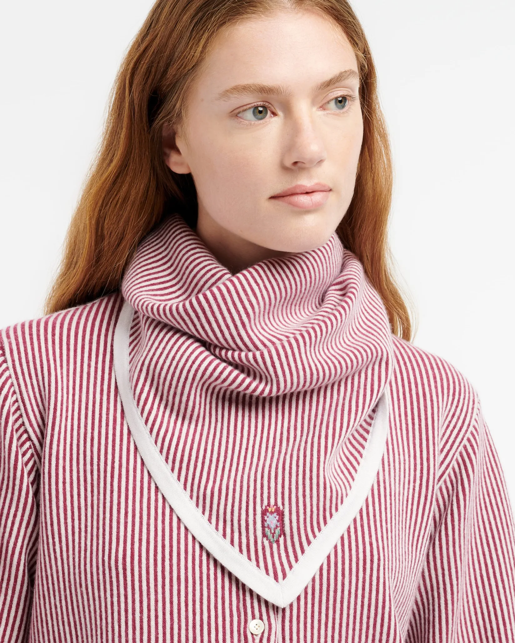 Women Barrie Cashmere and cotton striped scarf