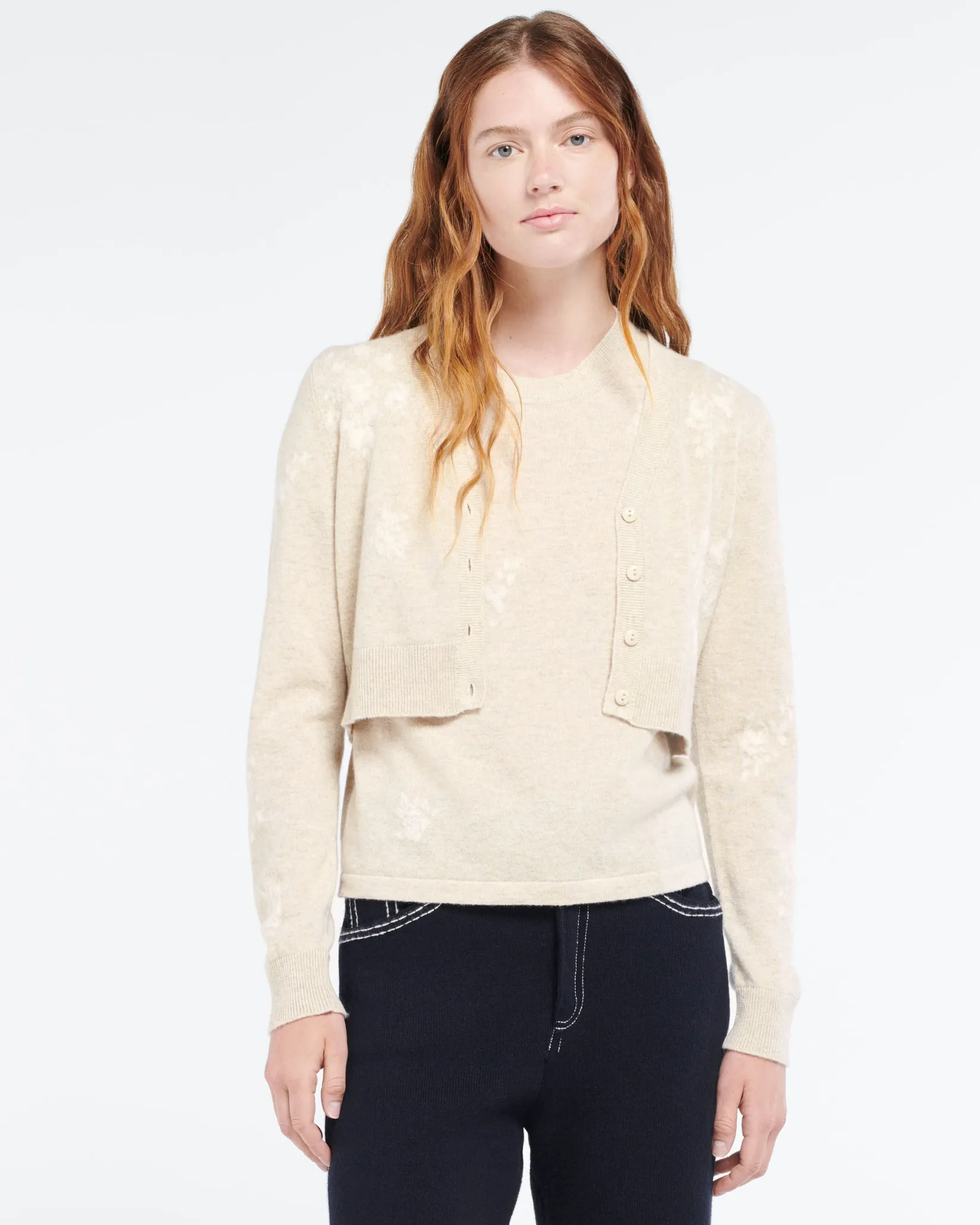 Women Barrie Cashmere cardigan with a floral motif