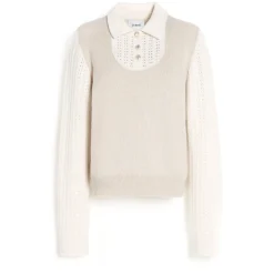 Women Barrie Cashmere lace jumper with polo shirt collar