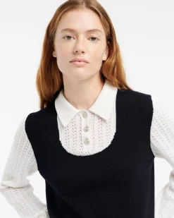 Women Barrie Cashmere lace jumper with polo shirt collar