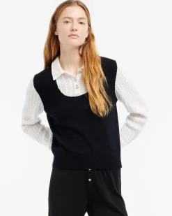 Women Barrie Cashmere lace jumper with polo shirt collar