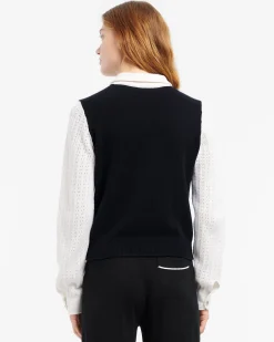 Women Barrie Cashmere lace jumper with polo shirt collar