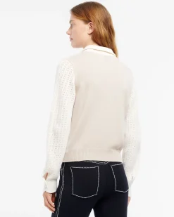 Women Barrie Cashmere lace jumper with polo shirt collar
