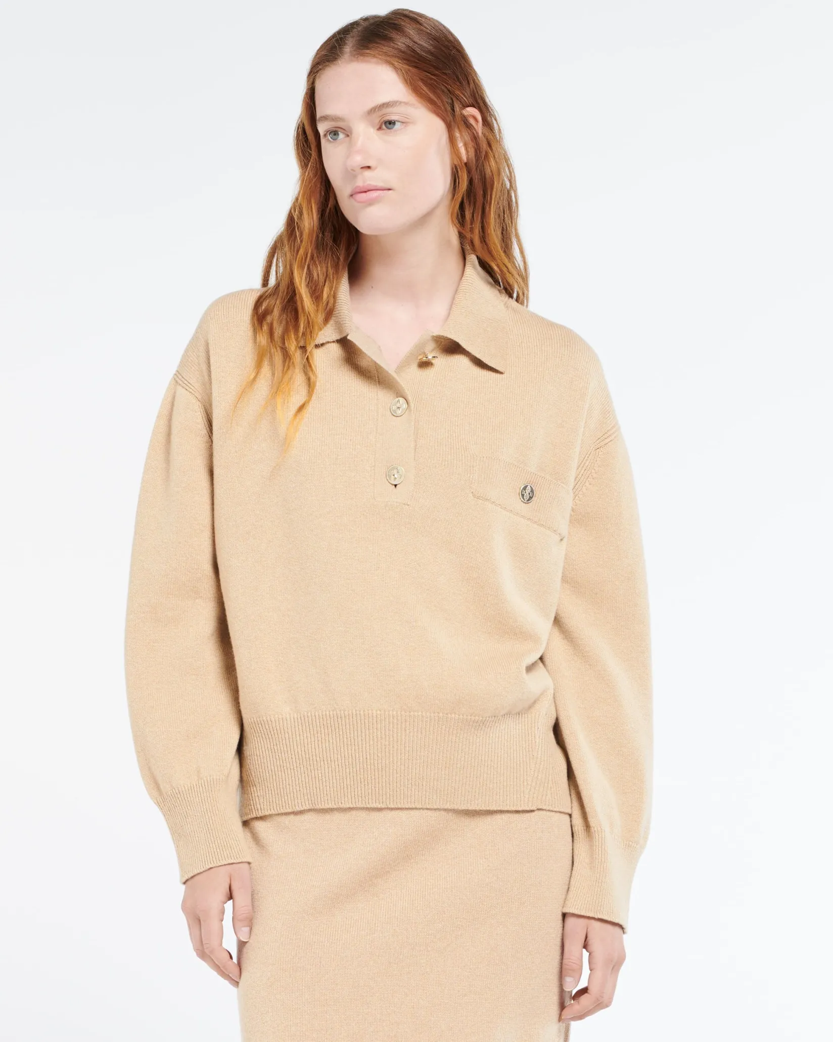 Women Barrie Cashmere polo collar jumper