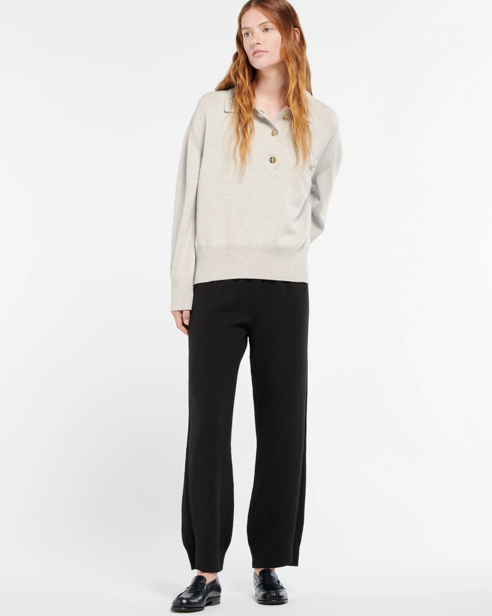 Women Barrie Cashmere polo collar jumper