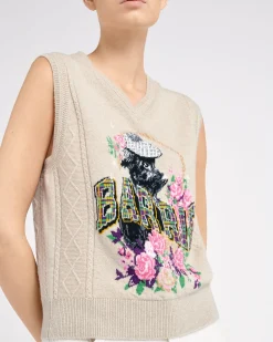 Women Barrie Cashmere sleeveless jumper with "Scottie" motif