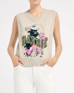 Women Barrie Cashmere sleeveless jumper with 