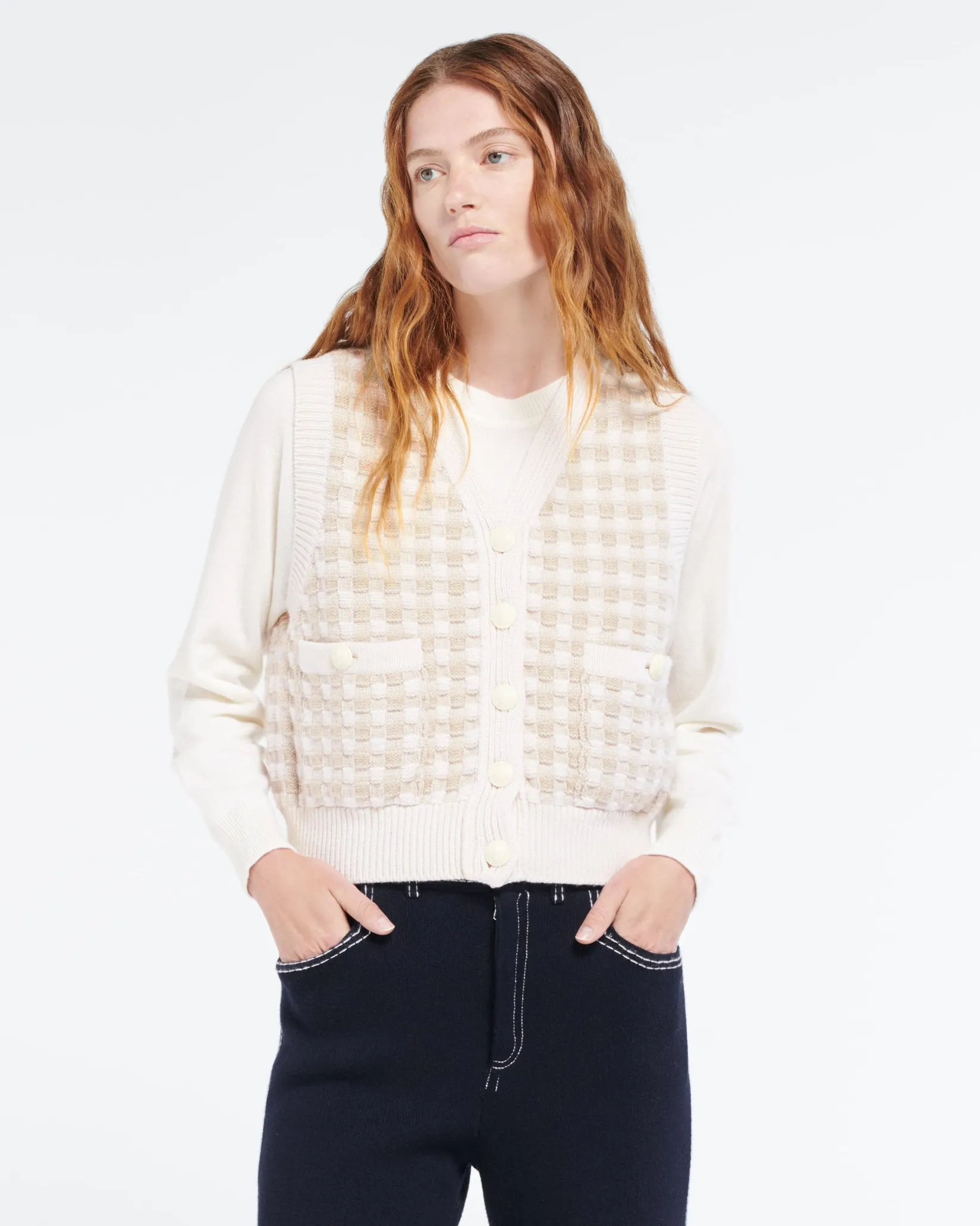 Women Barrie Cashmere waistcoat with a gingham motif