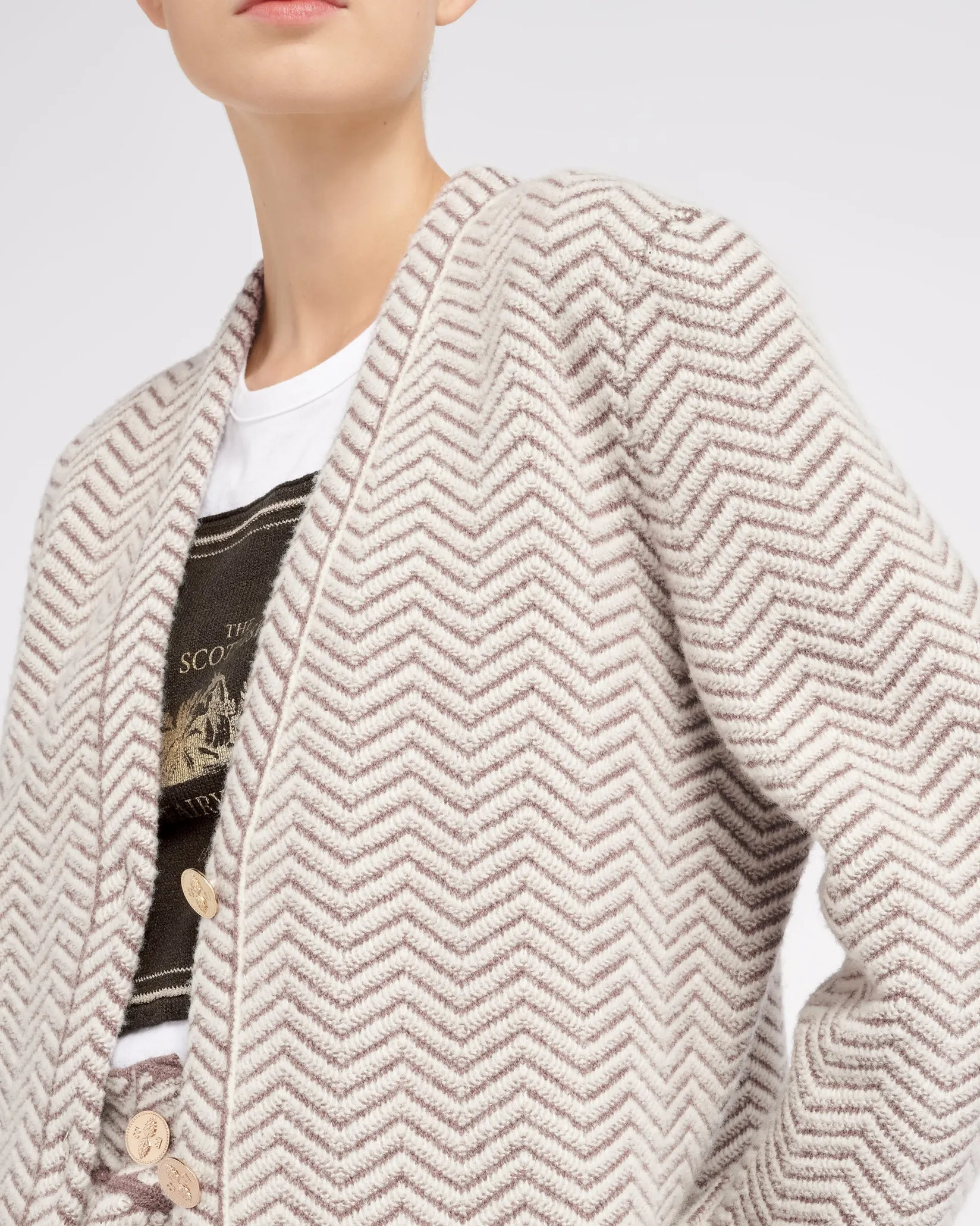 Women Barrie Cashmere, wool and silk tailored jacket with a chevron motif