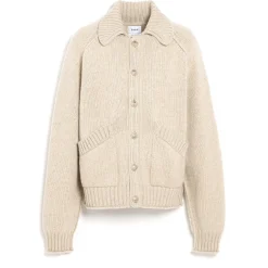 Barrie Chunky cashmere cardigan with polo collar and gold buttons