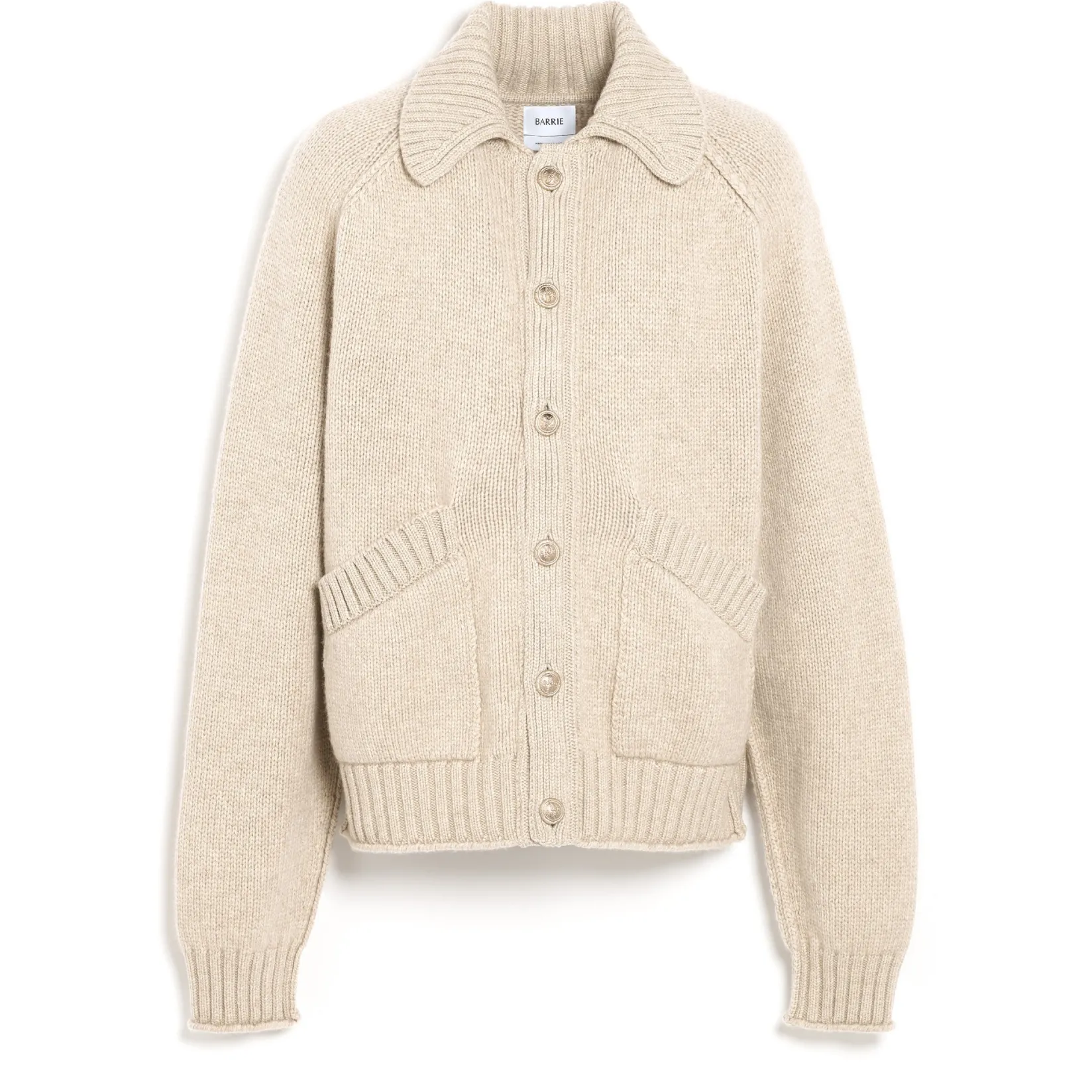 Barrie Chunky cashmere cardigan with polo collar and gold buttons