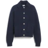 Barrie Chunky cashmere cardigan with polo collar and gold buttons