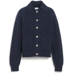 Barrie Chunky cashmere cardigan with polo collar and gold buttons