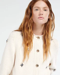 Women Barrie Chunky cashmere cardigan with gold buttons with embroidery