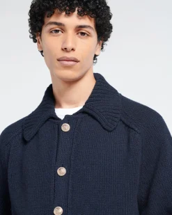Barrie Chunky cashmere cardigan with polo collar and gold buttons