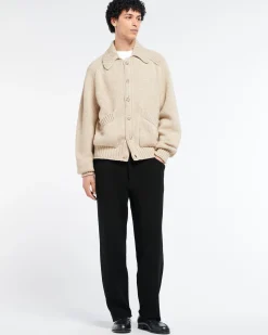 Barrie Chunky cashmere cardigan with polo collar and gold buttons