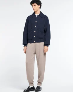 Barrie Chunky cashmere cardigan with polo collar and gold buttons