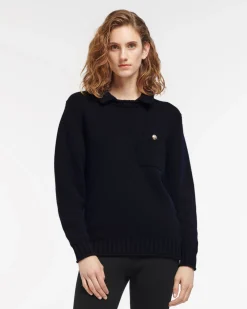 Women Barrie Chunky cashmere jumper with polo shirt collar