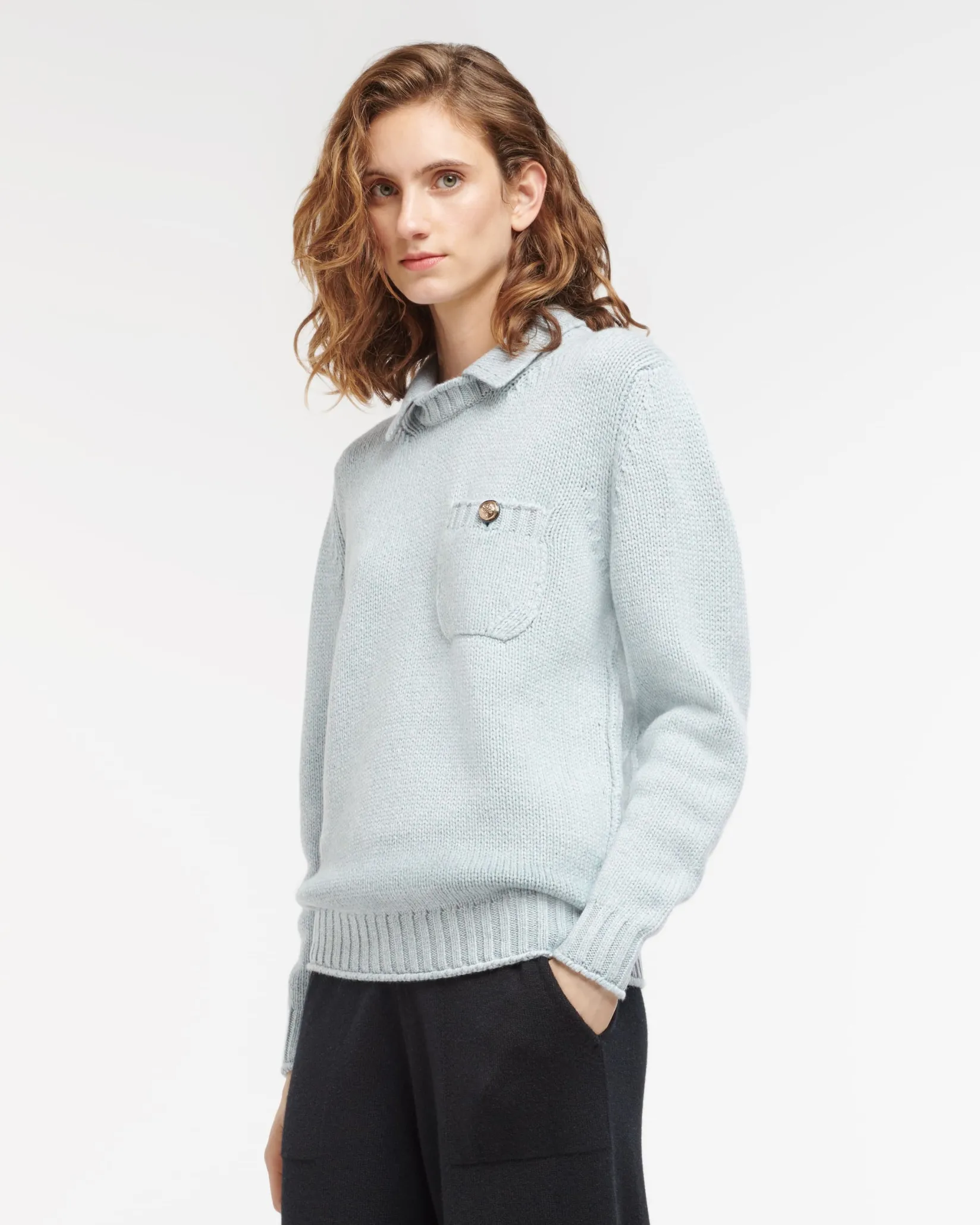 Women Barrie Chunky cashmere jumper with polo shirt collar