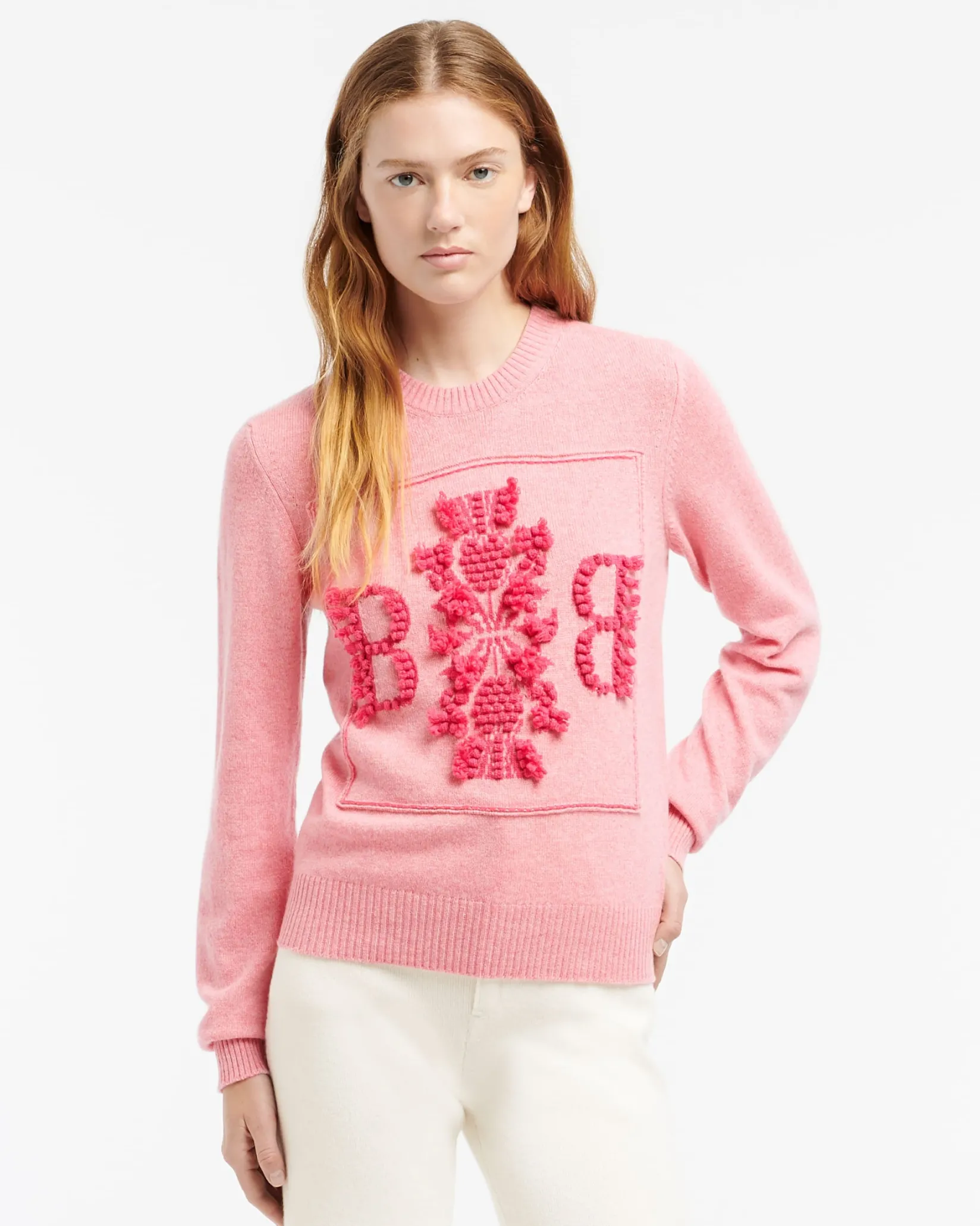 Women Barrie 3D logo round-neck jumper in mollted cashmere