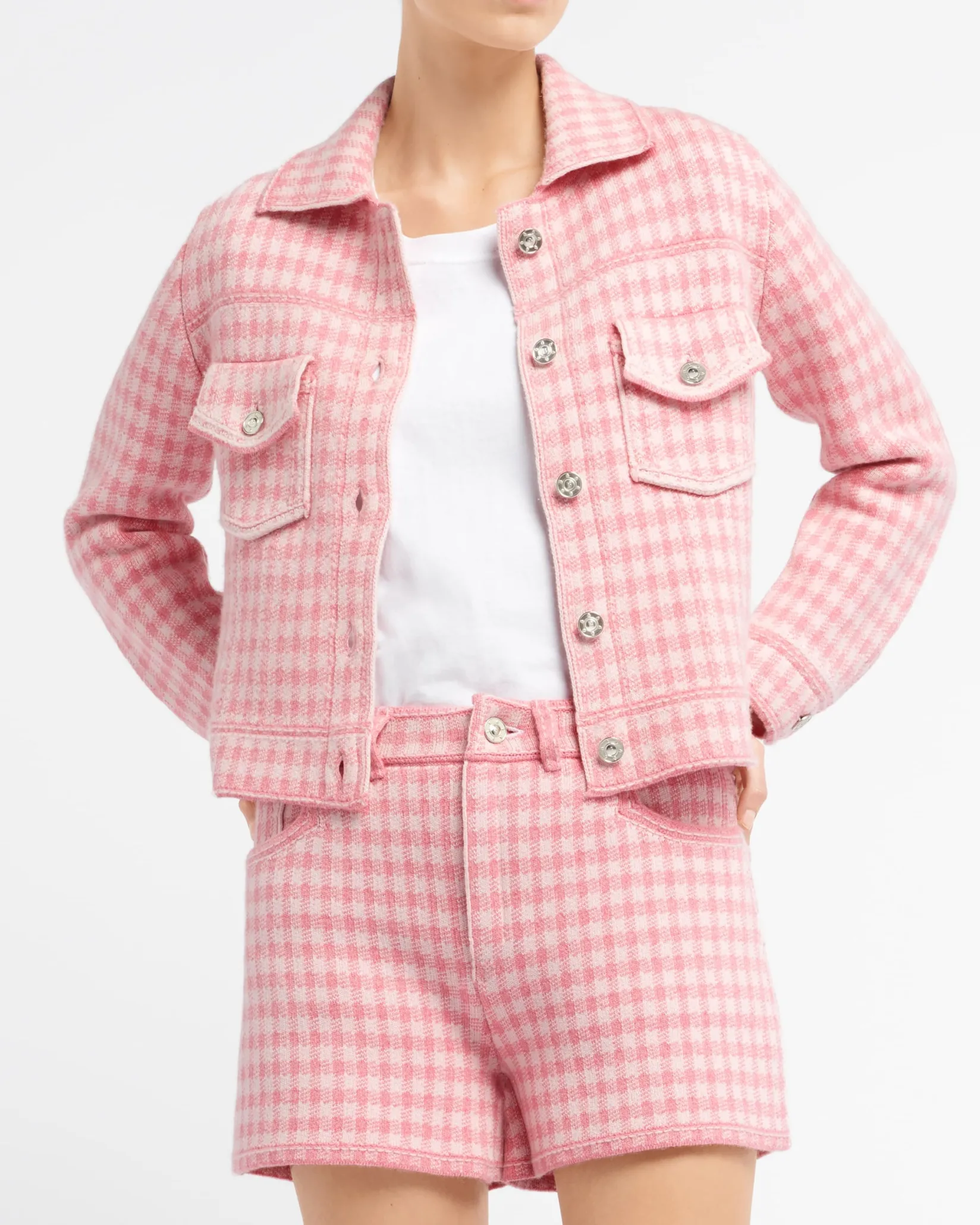 Women Barrie Denim cashmere and cotton shorts with gingham motif