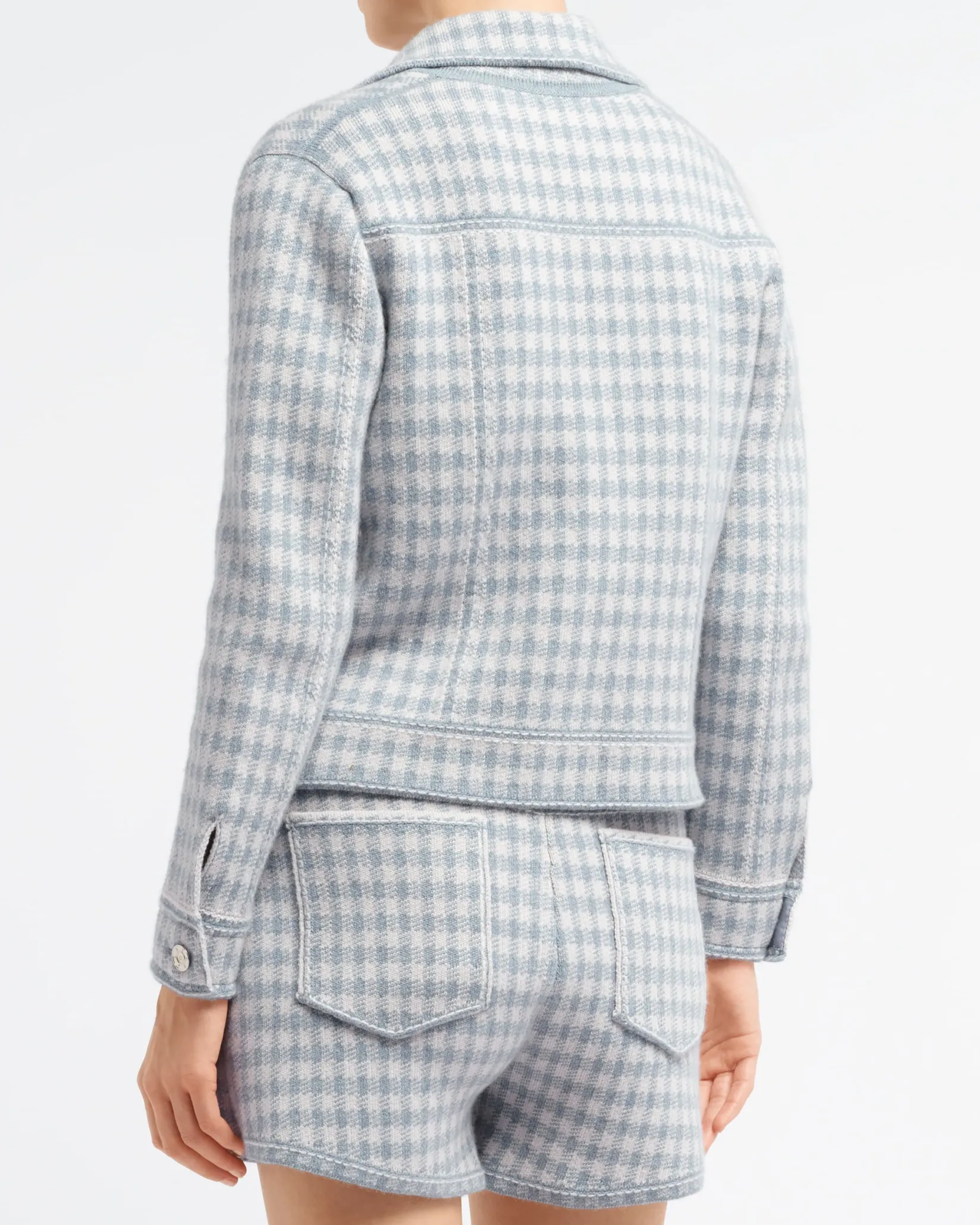 Women Barrie Denim cashmere and cotton shorts with gingham motif
