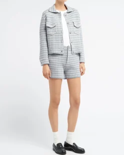 Women Barrie Denim cashmere and cotton shorts with gingham motif
