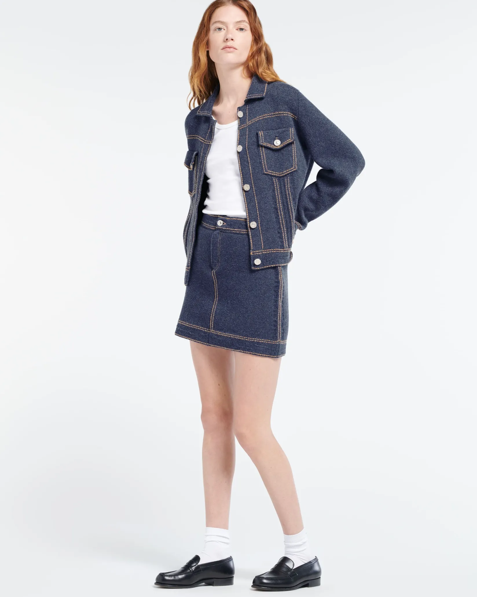 Women Barrie Denim cashmere and cotton skirt