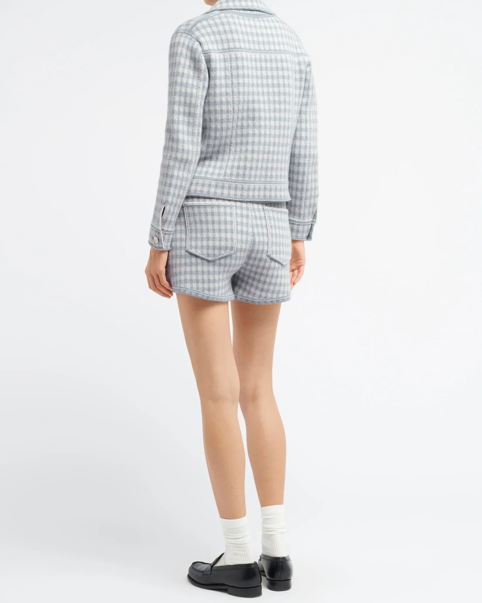Women Barrie Denim cashmere and cotton shorts with gingham motif