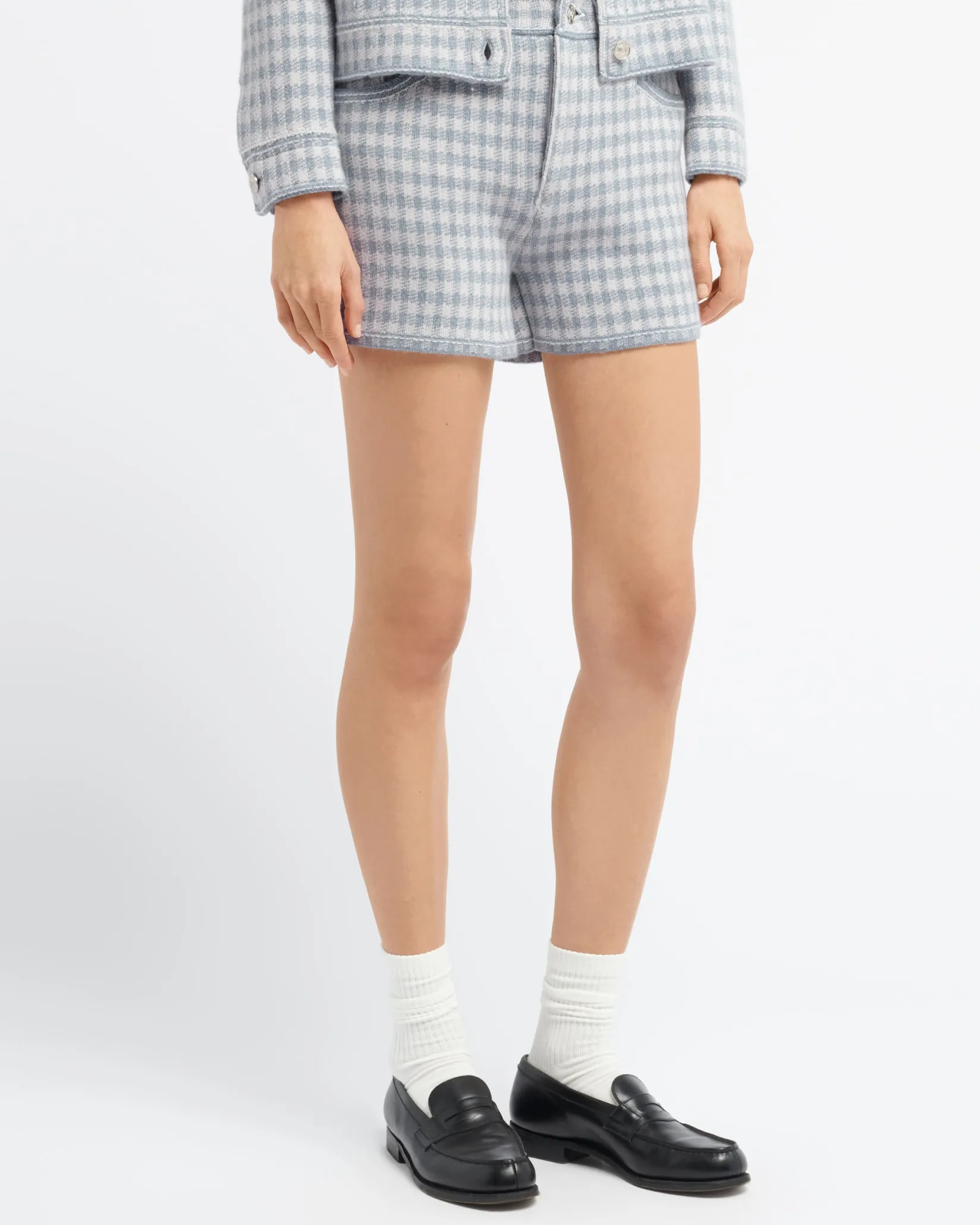 Women Barrie Denim cashmere and cotton shorts with gingham motif