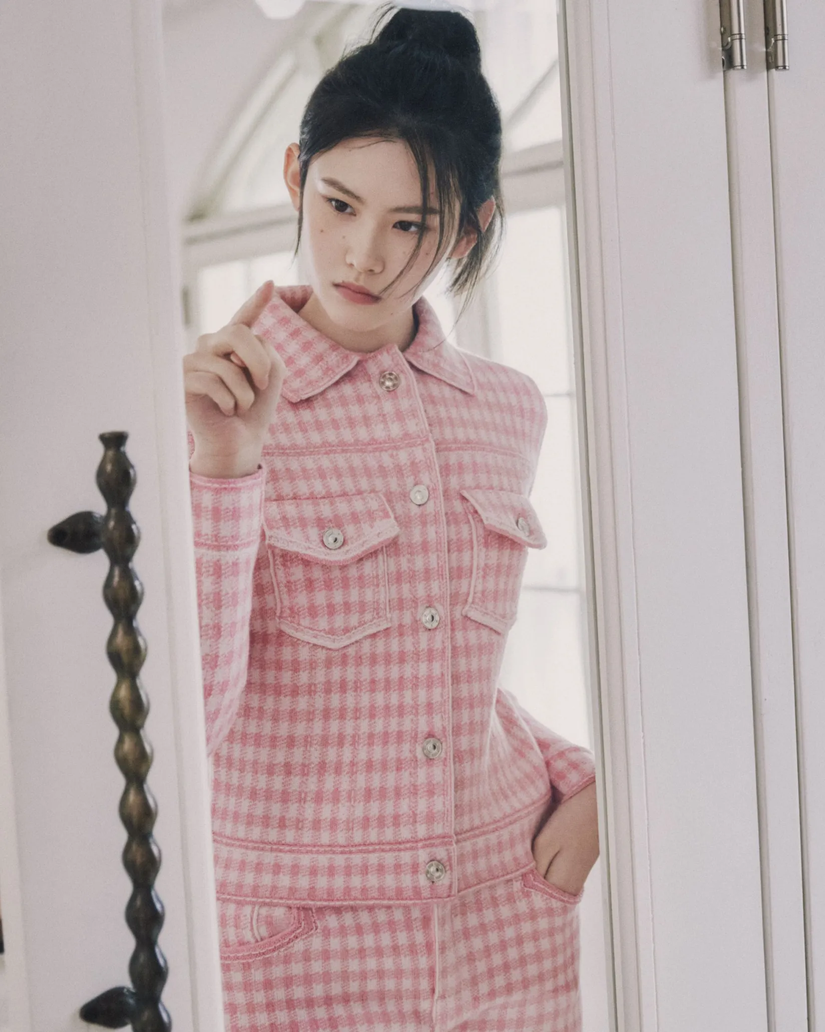 Women Barrie Denim cashmere and cotton shorts with gingham motif