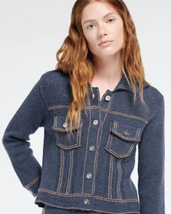 Women Barrie Denim fitted cashmere and cotton jacket