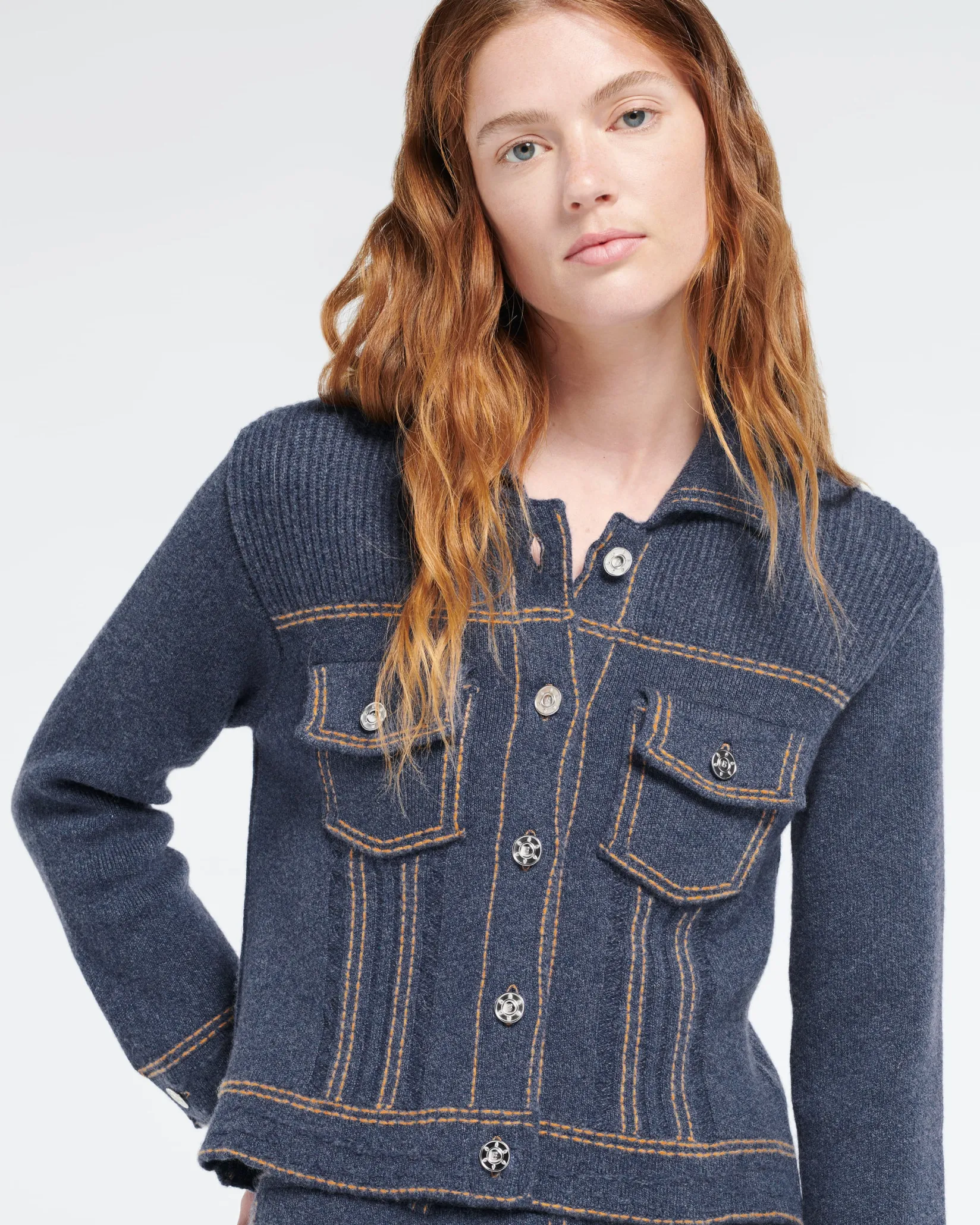Women Barrie Denim fitted cashmere and cotton jacket