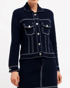 Women Barrie Denim fitted cashmere and cotton jacket