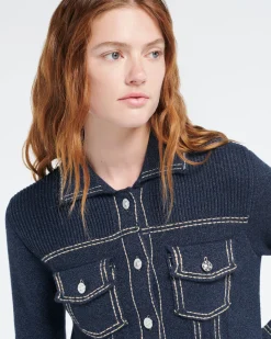 Women Barrie Denim fitted cashmere and cotton jacket