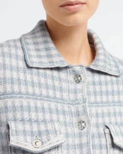 Women Barrie Denim fitted cashmere and cotton jacket with gingham motif