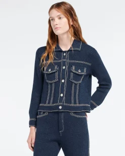 Women Barrie Denim fitted cashmere and cotton jacket