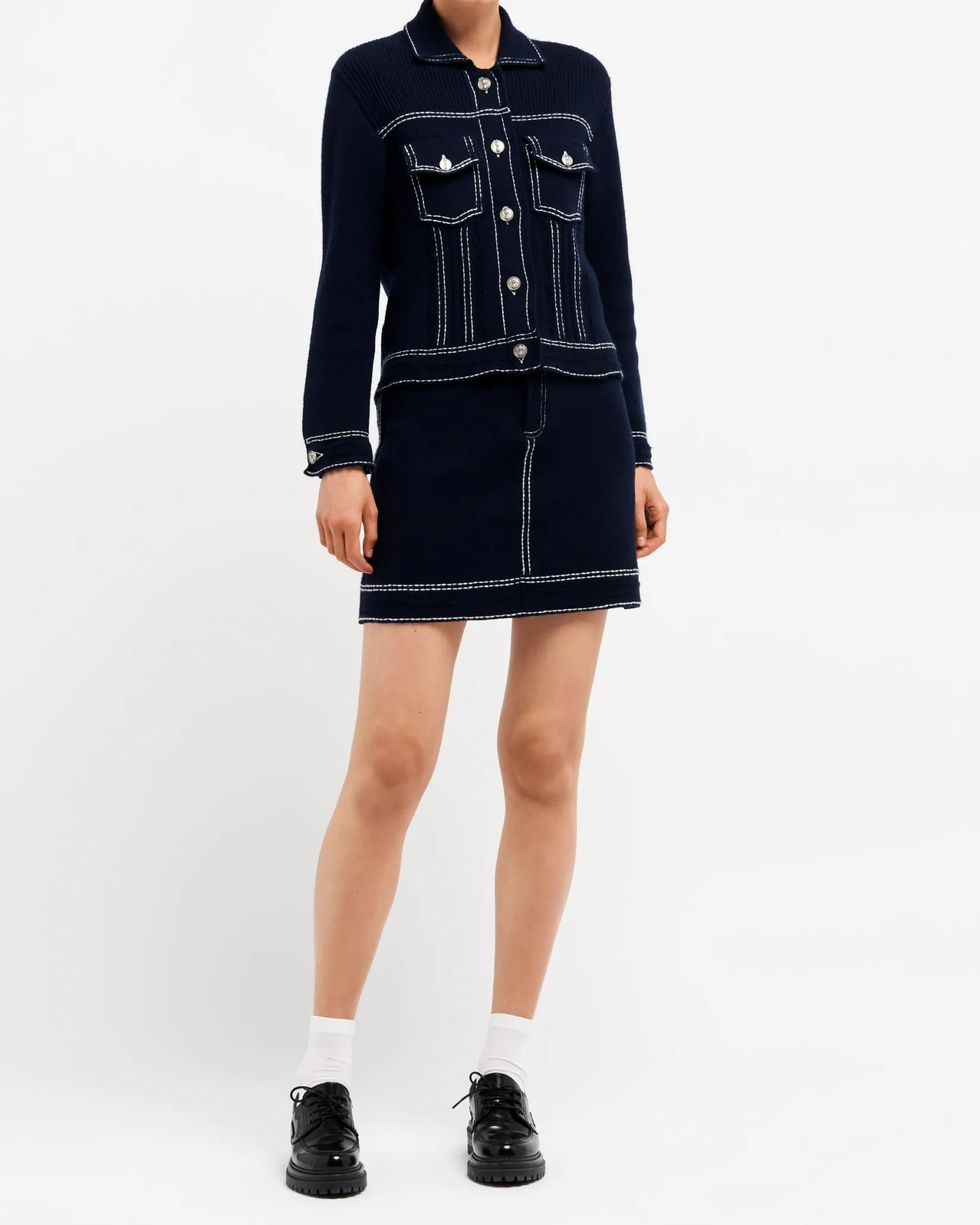 Women Barrie Denim fitted cashmere and cotton jacket