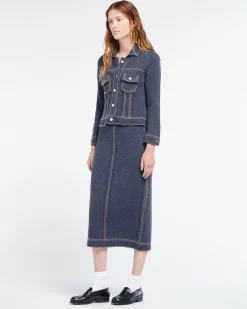 Women Barrie Denim fitted cashmere and cotton jacket